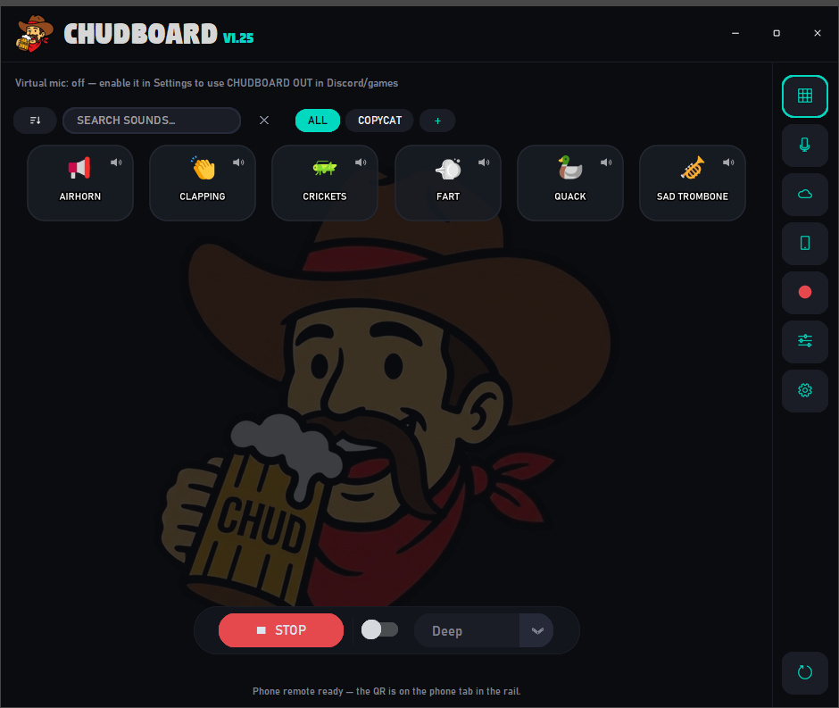 The CHUDBOARD app in action.